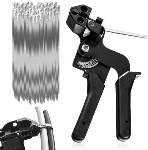 Pistola per Fascette con 100 Fascette Cavi Metalliche, Kit Pistola per Fascette in Metallo, Pinza Fascette Metalliche, Attrezzo per Fascette per Stringere Fascette Tagliate