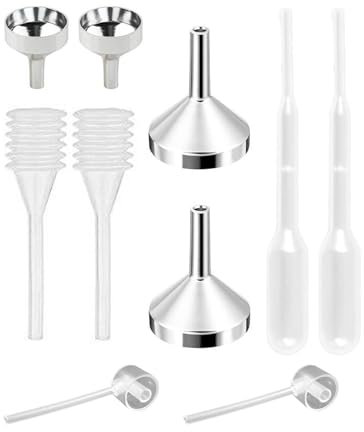 MUNSKT 10 pezzi alluminio mini imbuto in metallo, plastica contagocce dispenser per bottiglia archiviazione olio essenziale, riempimento piccola bottiglia, polvere di glitter, cosmetici, sabbia