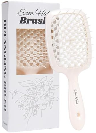 SamHab Haarbruste (Beige) Entwirrungsbürste, Bürste zum Entwirren, Detangling hair brush for curly hair and normal hair, Haarbürste für nasses und trocknes Haar