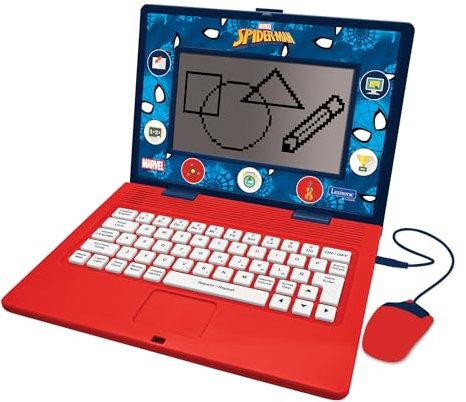 Lexibook, Spider-Man, Portatile Bilingue e Educativo Spagnolo/Inglese, Giocattolo per Bambini, 170 Attività per Imparare, Giocare Giochi e Musica, Grande schermo, Blu/Rosso, JC599SPi2