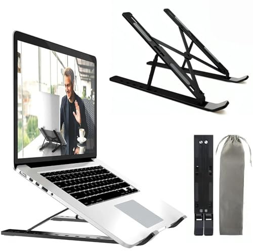 K-MART Adjustable Laptop Stand for Desk, 6-Angle Laptop Riser Portable Laptop Holder, Air-Ventilated Cooling Notebook Stand for Compatible with MacBook Air, Pro, Dell 10-15.6” (Black)