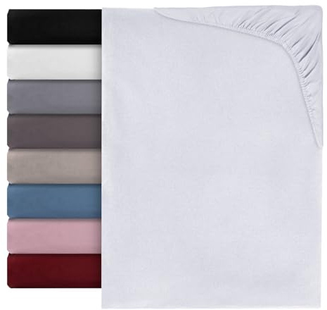 Spannbettlaken Spannbetttuch Luna 100% Baumwolle Bettlaken Betttuch Matratzenbezug 8 Farben Uni Weiß - 140x200cm