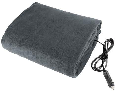 12-Volt Heated Car Blanket, 60 x 45 Electric Throw With Temperature Control, Washable Weighted for Car Truck SUV RV or Camping (Grey)