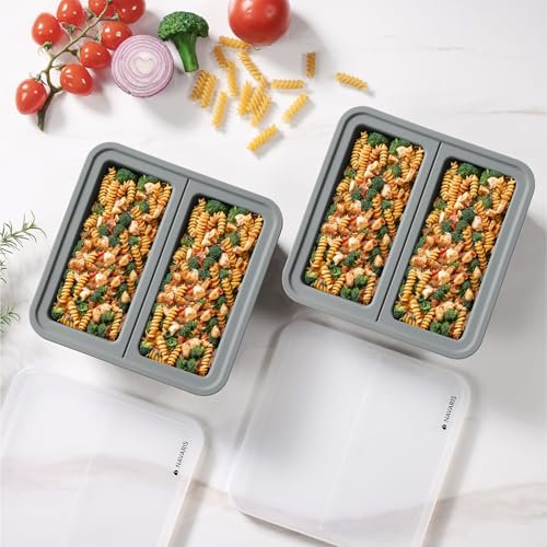 Navaris Stampi per Congelatore - Set 2x Contenitori Freezer con Coperchio - Cubi Porzioni Grandi per Meal Prep - Stampo Silicone per Zuppe Smoothies e Ghiaccio - Grigio
