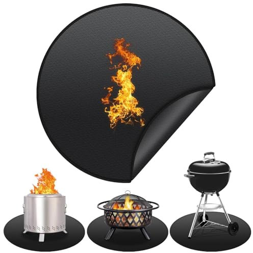 50cm Rund Feuerfeste Unterlage, Wiederverwendbare Feuergrubenmatte für Tischkamin, Silikonbeschichtet Brandschutzmatte, Schutzdeck und Patio Matte