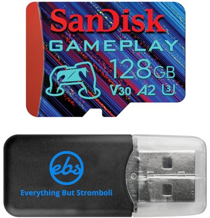SanDisk Carte microSDXC de jeu 128 Go compatible avec Nintendo Switch, OLED Switch, Steam Deck et appareil de jeu mobile (SDSQXAA-128G-GN6XN) avec (1) lecteur MicroSD Everything But Stromboli