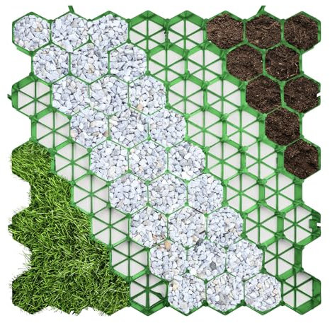 KARAT Griglia per prato in plastica, 50 x 50 cm, piastra di paddock per rafforzare il suolo, piastre per griglia di prato, a nido d'ape, griglia di ghiaia per giardino terrazzo (verde)