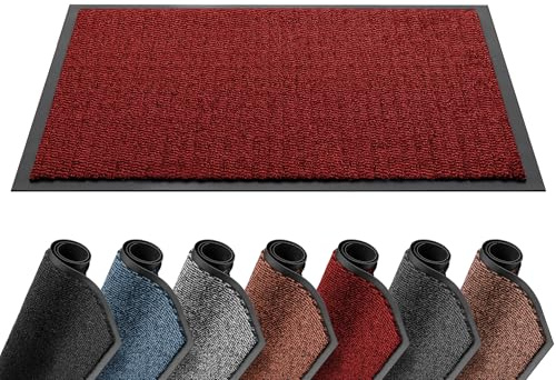 Lexell Door Mat, Indoor Heavy Duty Barrier Mat, Dirt Trapper Entrance Rug, Non Slip Rubber Backing, Super Absorbent Washable Floor Mat for Home, 120cm x 180cm, Red