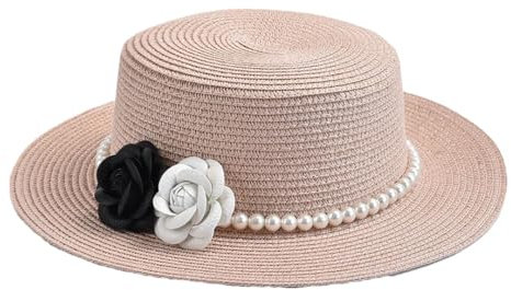 Sombreros de paja para mujer, estilo francés, elegante, para vacaciones, barco, verano, parte superior plana, sombreros de playa, Pnnrk, Talla única