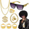 8 Stück Zuhälter Kostüm goldkette fasching Kostüm Accessories 80er 90er Jahre Outfit hip hop kostüm Herren mit goldener Sonnenbrille, Halskette, Armband und 5 goldener Ringen für Karneval Mottoparty