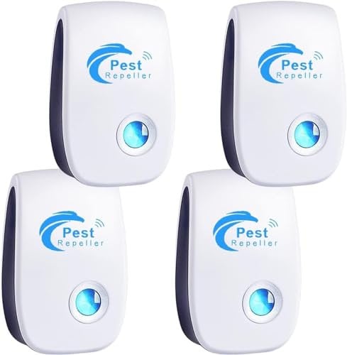 Repelente Ultrasónico de Plagas, 4 Pack Electrónico Repelente Mosquitos Insectos Control de Plagas,Repelente Ultrasónico Ratas para Interiores Anti Cucarachas, Moscas, Mosquitos, Ratones, Arañas