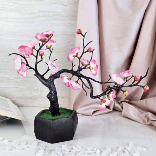 Swadeshi Desire Bonsai artificiale in fiore di ciliegio con vaso di legno per decorazione domestica, soggiorno, tavolo centrale, decorazione per interni ed esterni, decorazione per matrimoni