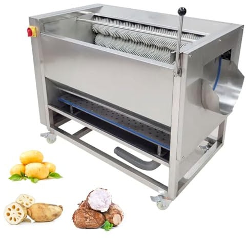 Commercial Electric Vegetable Peeler with Automatic Drainage, High Efficiency 150kg/h, Includes Filter Layer and Movable Casters, Ideal for Potatoes, Carrots, Ginger, Taro, Sweet Potatoes