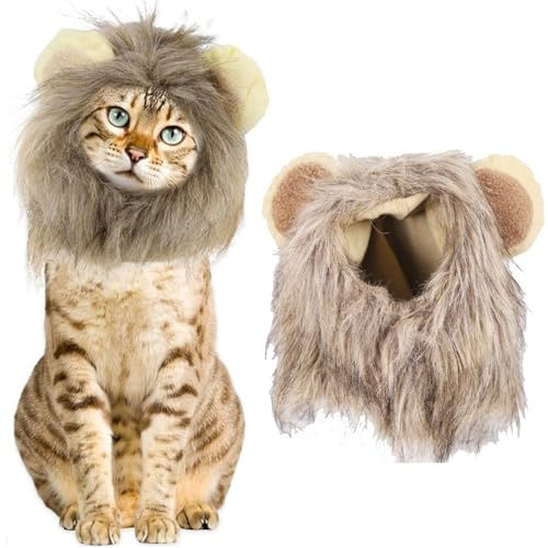 Shibida Halloween Kostüm für Katzen,Süße Löwenkostüm,Löwe Haar Kopfbedeckung für Kleinen Hund und Katzen,Löwe Mähne Perücke Welpen Cosplay Kostüm Verstellbares Haustierkostüm