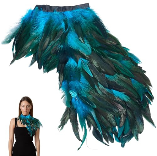 GORGECRAFT Gothic Federumhang Schal Feder Capelet Hexenflügel Kragen Naturfedern Umhang Shrug Halloween Rabenkostüm Pfau Kostüme Für Erwachsene Für Frauen Männer Ostern Silvester Deep Sky Blau