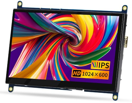 Aurevita Mini monitor HDMI, monitor IPS portatile, schermo LCD 1024 × 600, angolo di visione 178°, piccolo display per Raspberry Pi, laptop/PC/TV/DVD/CVBS (senza touchscreen)