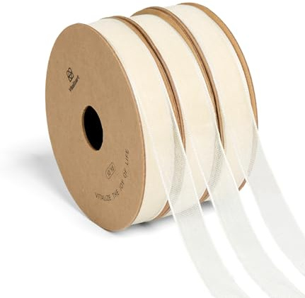 Vitalizart Nastro di Organza 0,95 cm x 27,4 m Bianco Crema, 3 Rotoli x 9,14 m, Nastro Decorativo per Confezioni Regalo, Lavori Manuali, Fiocchi per Alberi di Natale, Inviti di Nozze, Bouquet