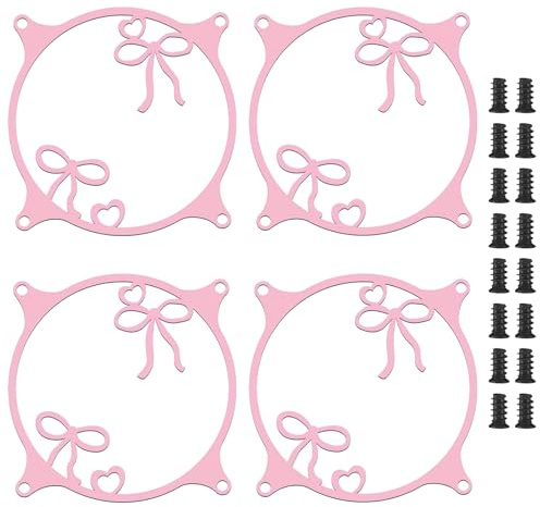 Otoolling 4 Pcs 120mm Pink Bow Guard Fan Grill Metal PC Fan Grill Cover with Screws Cute Computer Accessories Coquettish PC Decor for Office Game Room for Girls Women