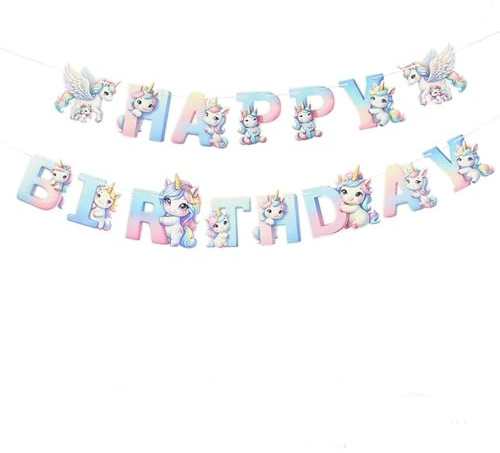 Einhorn Deko Kindergeburtstag, Einhorn Happy Birthday Girlande, Pastell Regenbogen Farben, Einhorn Geburtstag, Birthday Garland, Unicorn Party Decoration Children's Birthday Party