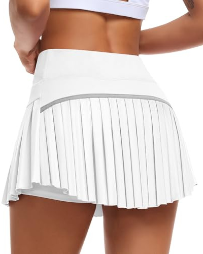 JoyGirl Tennisrock Damen mit Hose Hohe Taille Sportrock | Plissee Skort mit Innenhose und Taschen, Elastisch, Komfort, Atmungsaktiv, für Golf, Laufen, Fitness, Training, Yoga, Workout