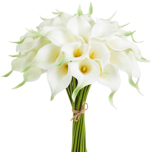 XIANNVXI Calla Lilie Künstlich Blumen Weiß Lilien Kunstblumen Blume Brautstrauß für Hochzeit Blumenarrangement Zuhause Party Dekoration 12 Stück Weiße Grün Lilie