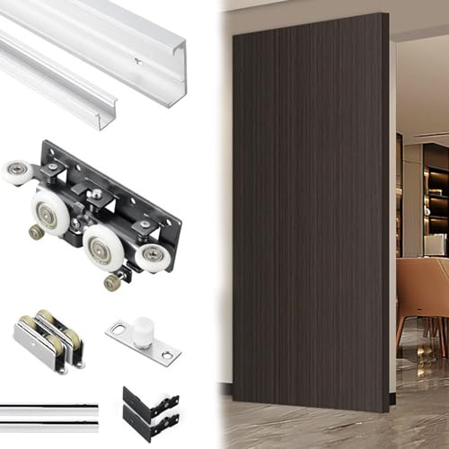 Rail Porte Coulissante Kit Quincaillerie Porte Coulissante Galandage Bois Mécanismes Fermeture Amortie, Kit Rail Invisible Anti-pincement Porte Coulissante, Rail Portes(1.2m (3.9ft))