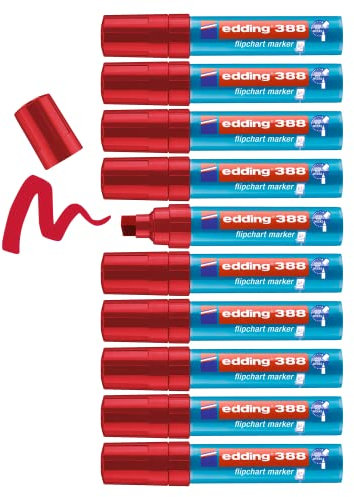edding 388 Flipchart-Marker - rot - 10 Stifte - Keilspitze 4-12 mm - Stift zum Schreiben, Zeichnen und Markieren auf Flipcharts - Tinte schlägt nicht durch Papier - trocknet nicht aus - farbintensiv
