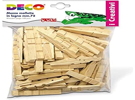 CWR, Mezze Mollette in Legno da 72 mm, Busta da 100 Pezzi