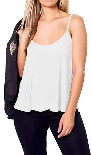 Re Tech UK Ladies New Camisole Cami Plain Strappy Swing Vest Top Fla Sleeveless, White, 12- 14 UK