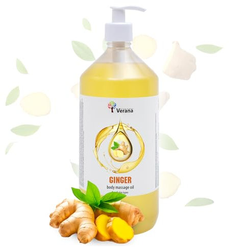 Verana Massageöl Ingwer, 100% Naturkosmetik, BIO, Vegan, wirksam bei Programmen zur Körperformung, Cellulite-Öl, Reduziert Falten, Verjüngung, wärmende Wirkung (1 l (1er Pack))