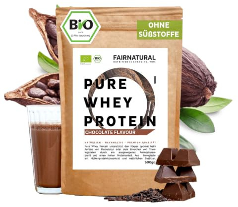 BIO WHEY Protein-Pulver Schoko ohne Chemie [Regional aus Deutschland] - Hochwertige Bio Eiweiß-Shakes » 100% NATÜRLICH « 600g Eiweiß-Pulver Schokolade aus Premium Molkenprotein-Pulver ohne Soja