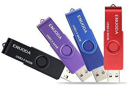 ENUODA 4 Stück USB Stick 64GB USB 3.0 Speicherstick Rotate Metall Mehrfarbig High Speed Memory Stick für PC Laptop Computer (Rot,Schwarz,Blau,Violett)