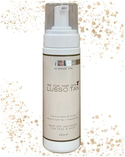 The Original Luxury Tan Eraser – By Lusso Tan. Organic, Vegan and Cruelty-Free Self-Tan Eraser With Natural Essential Oils. Paraben Free. Fast-Action. Removes Fake Tan In 6 Minute Soak.