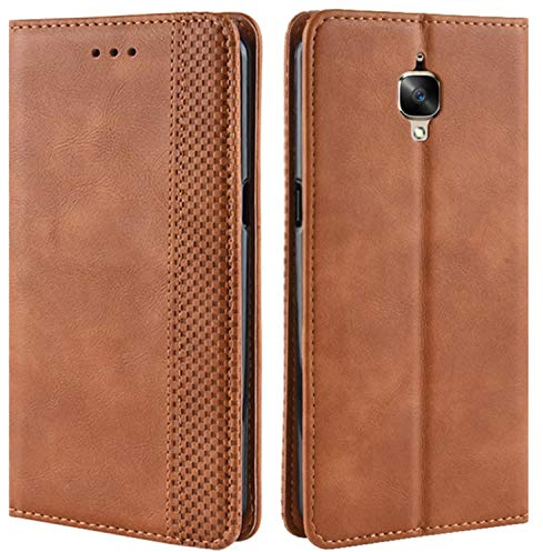 HualuBro Handyhülle für OnePlus 3 Hülle, OnePlus 3T Hülle Leder, Magnetisch Stoßfest Schutzhülle Klapphülle Handytasche Flip Case Cover für OnePlus 3 / OnePlus 3T Tasche, Braun