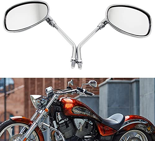 10mm Motorrad Seite Lenkerendenspiegel Chrom Rückspiegel für Shadow VTX CBR ZX Chopper Straße Sport Fahrrad(Chrom#1)