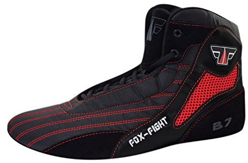 FOX-FIGHT B7 Sambo Kampfsport Schuhe | Wildleder Sohle | für Damen und Herren | Atmungsaktiv Flexibel | Ringerschuhe | Athletik Fitnesschuhe Mattenschuhe | 43 / schwarz/rot