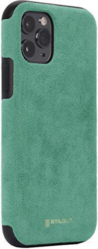 STILGUT Alcantara entwickelt für iPhone 11 Pro Hülle - iPhone 11 Pro Case Lederoptik, Bumper aus TPU und Alcantara, grün