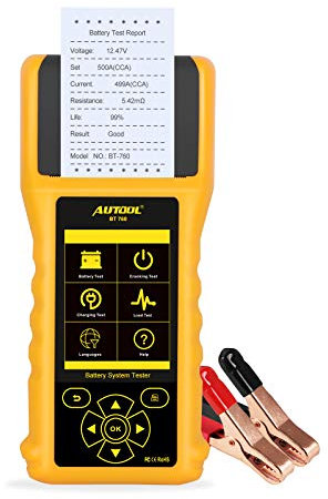 BT-760 12V / 24V Tester Carico Batteria Auto, 30-1700 EN Analizzatore di Batterie, Strumento Diagnostico del Sistema di Ricarica con Stampante Termica Integrata