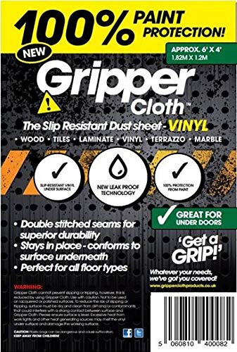 Gripper Cloth Vinyl DUST Sheet Non Slip - Safety Paint Proof DUST Sheet Trade OR DIY 6' x 4' (182CM x 120CM)