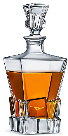 LUXU Carafe à décanter à whisky de qualité supérieure avec bouchon en verre, 822,1 g, pour vin, vodka, brandy, iceberg, distributeur de bouteille avec couvercle – Décanteur à alcool en verre