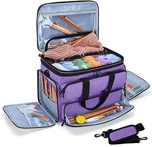 Yarwo Stricktasche zur Aufbewahrung von Wolle, Häkel Aufbewahrungstasche für Garn, Handarbeitstasche für Stricken Wolle und Häkel Zubehör, Lila