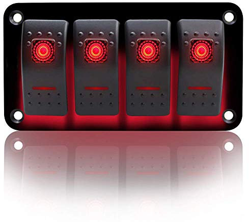 KAOLALI 4-Gang-Kippschalter, ON-OFF, IP65, wasserdicht, 12 V, 24 V, LED-Kippschalter, für Boot, Wohnmobil, Auto, LKW, Anhänger, Yacht (rot)