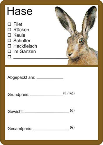 Wildbret Etiketten zur Kennzeichnung von Wildfleisch verschiedene Motive 6 x 9 cm (100, Hase Vektor)