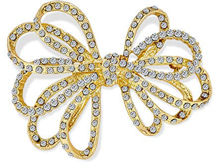Große Braut Feiertagsbrosche Weihnachts Pavé Kristall Hochzeits Schleifenband Brosche Für Frauen Gelb Vergoldet