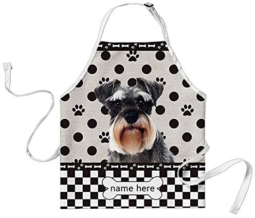 BAGEYOU Delantal personalizado de lunares y cuadros con divertido perro Schnauzer Chef Cocina Arpon para hombres y mujeres
