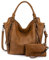 Realer Damen Handtaschen Groß Shopper Lederhandtasche Schultertasche Umhängetasche Geldbörse Hobo Damen Taschen Set für Büro Schule Einkauf Reise 2pcs Hellbraun