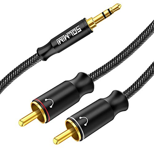 SOLMIMI Cinch auf Klinke 3,5 Aux Chinch Kabel 3,5mm Stecker zu 2x Cinch RCA Stecker Stereo Kabel für Plattenteller, Lautsprecher, Receiver, Verstärker, Mixer, DJ-Controller, HiFi Anlage - 2.4 Meter
