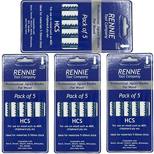 Pack Of 20 Rennie Tools - Straight and Fast Cuts Jigsaw Blades For Wood Compatible With Bosch Dewalt Makita Milwaukee And More