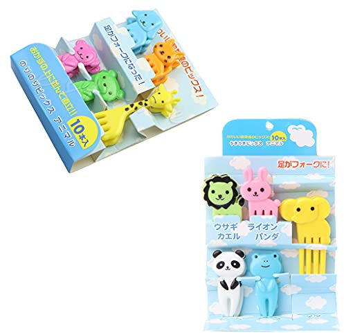 Yushu - 10 mini tenedores de dibujos animados Kawaii Animal Farm - Zoo Small People Fruit Tenedor - Señal de palillo de frutas - Bento almuerzos