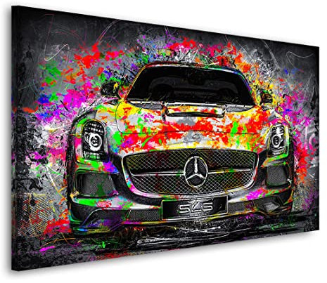 Kunstgestalten24 Leinwand Bild Mercedes SLS AMG Pop Art Auto Wandbild Kunstdruck Wanddeko